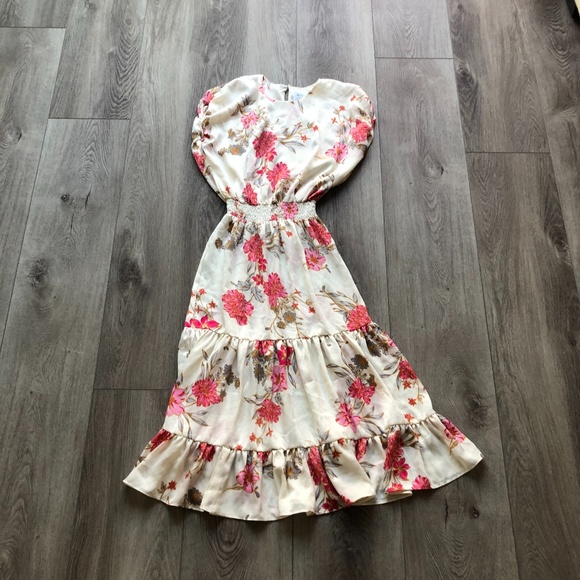 Misa Los Angeles Ivory Floral Midi Dress Small New